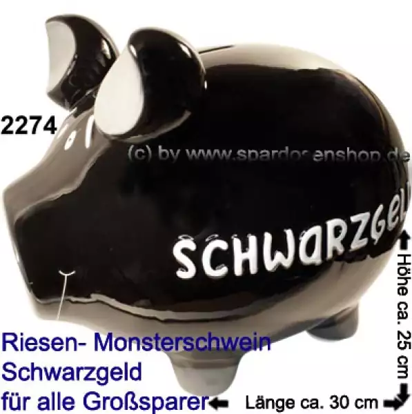 Sparschwein riesengroßes Monster Sparschwein 3D Design Schwarzgeld Keramik A